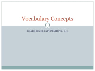 GRADE LEVEL EXPECTATIONS:  R1E Vocabulary Concepts 