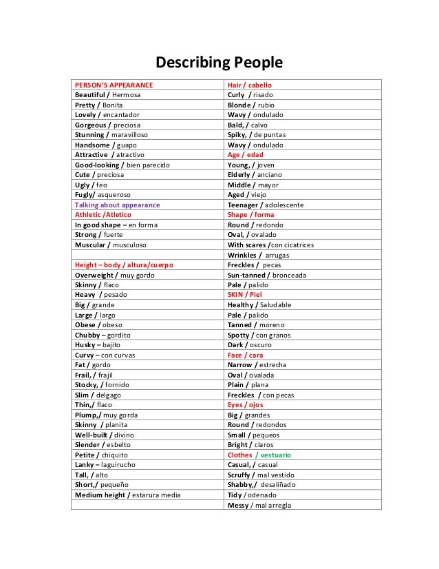 Vocabulary describing people