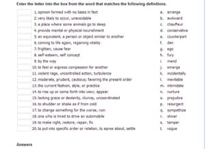 vocabulary exercises answers