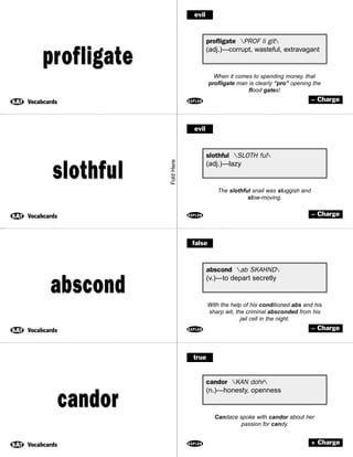 Profligate Examples Vocabulary flashcards | PDF