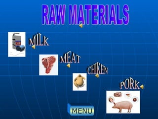 MILK MEAT CHIKEN PORK RAW MATERIALS MENU 