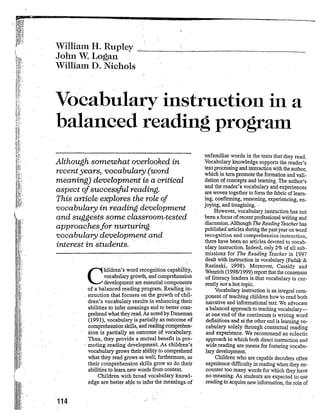 Vocabulary instruction in a balanced reading program