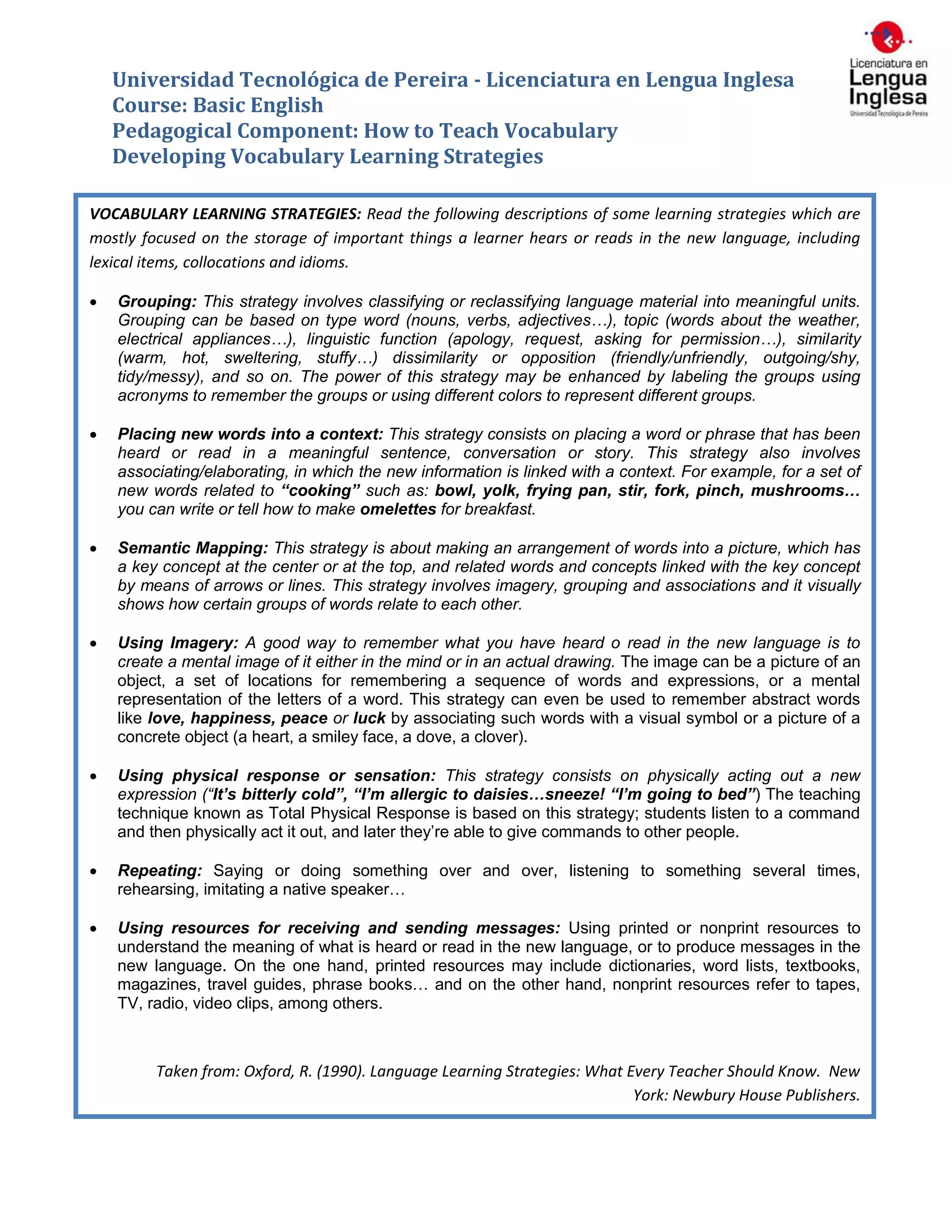 Vocabulary Learning Strategies PDF Vocabulary learning strategies pdf