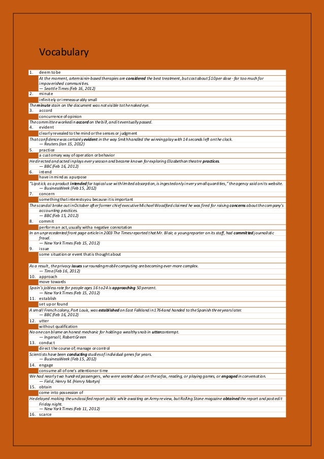 Vocabulary List Of 1001 Words