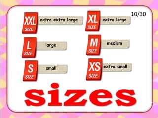 Mini Large Extra Large Vocabulary shop 1 | PPTX