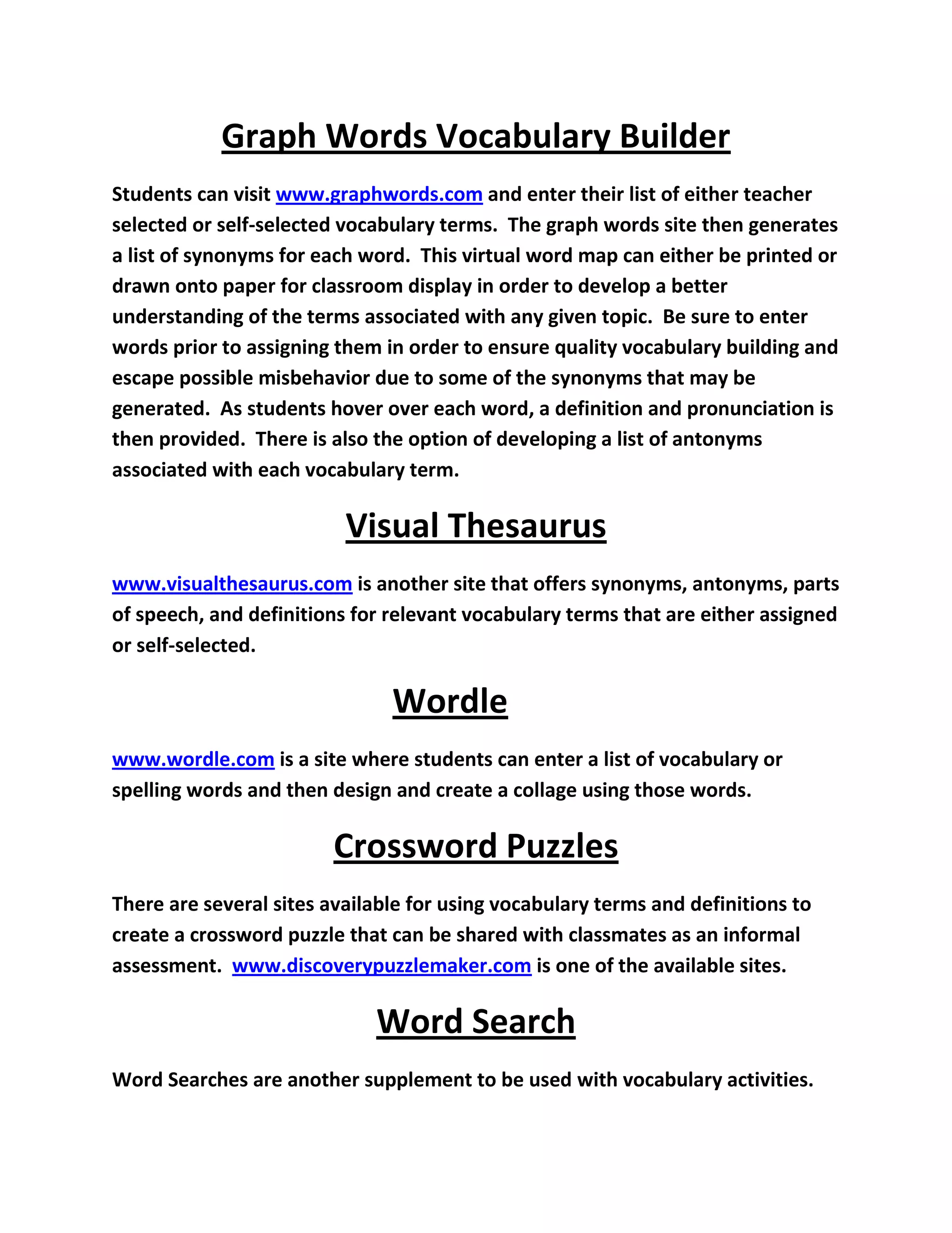 Vocabulary Station Activities | DOCX