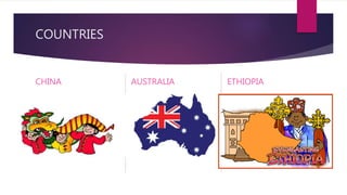 COUNTRIES
CHINA AUSTRALIA ETHIOPIA
 