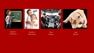 Teacher
(Profesor)
Brother
(Hermano)
Pilot
(Piloto)
Dog
(Perro)
 
