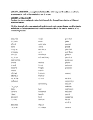 Vocabulary words | PDF