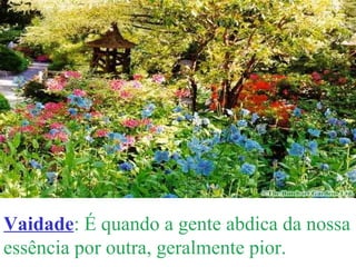 Vaidade : É quando a gente abdica da nossa essência por outra, geralmente pior. 