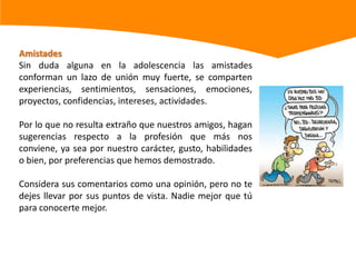 Mitos profesionalesAunado a los factores externos seguramente tú y tus compañeros se enfrentan a muchos mitos o falsas creencias que lejos de ser una guía para elegir podríanconfundir mas la decisión.En este punto nos encontramos ante una amplia gama de mitos profesionales, tales como:- Carreras eminentemente femeninas o masculinas- Carreras solo para "inteligentes" o "mataditos"- Carreras que proporcionan status- Carreras altamente lucrativas- Carreras "mal remuneradas"- Carreras del "futuro"