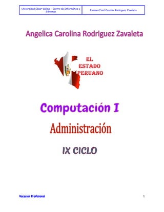 Universidad César Vallejo - Centro de Informática y 
Sistemas Examen Final Carolina Rodriguez Zavaleta 
Vocación Profesional 1 
 