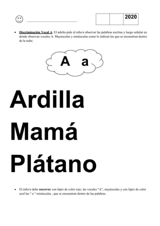 cuadernillo de trabajo 1ro basico vocal A | PDF