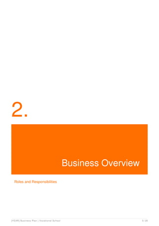 2.
Business Overview
Roles and Responsibilities
[YEAR] Business Plan | Vocational School 5 / 20
 