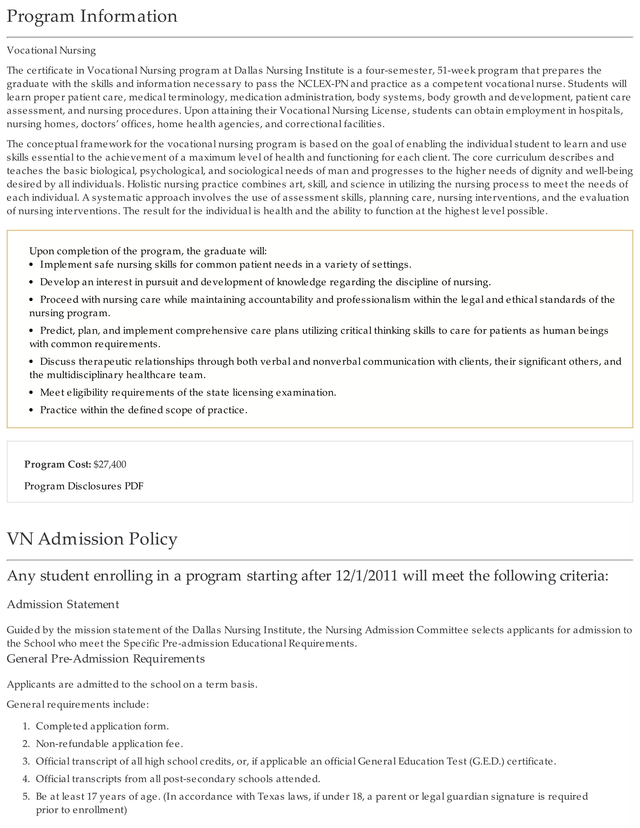 Vocational nursing school dallas nursing institute (dni) PDF