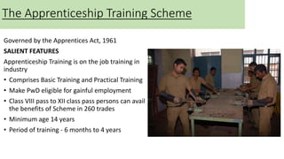 The Apprenticeship Training Scheme
Governed by the Apprentices Act, 1961
SALIENT FEATURES
Apprenticeship Training is on th...