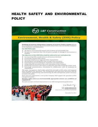 HEALTH SAFETY AND ENVIRONMENTAL
POLICY
 
