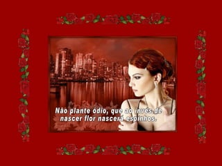 Não plante ódio, que ao invés de nascer flor nascerá espinhos. 