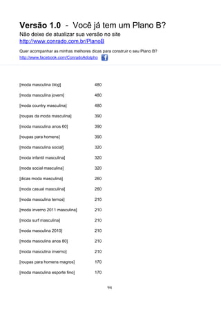 Versão 1.0 - Você já tem um Plano B?
Não deixe de atualizar sua versão no site
http://www.conrado.com.br/PlanoB
Quer acompanhar as minhas melhores dicas para construir o seu Plano B?
http://www.facebook.com/ConradoAdolpho
94
[moda masculina blog] 480
[moda masculina jovem] 480
[moda country masculina] 480
[roupas da moda masculina] 390
[moda masculina anos 60] 390
[roupas para homens] 390
[moda masculina social] 320
[moda infantil masculina] 320
[moda social masculina] 320
[dicas moda masculina] 260
[moda casual masculina] 260
[moda masculina ternos] 210
[moda inverno 2011 masculina] 210
[moda surf masculina] 210
[moda masculina 2010] 210
[moda masculina anos 80] 210
[moda masculina inverno] 210
[roupas para homens magros] 170
[moda masculina esporte fino] 170
 