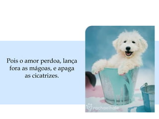 Pois o amor perdoa, lança
fora as mágoas, e apaga
as cicatrizes.
 