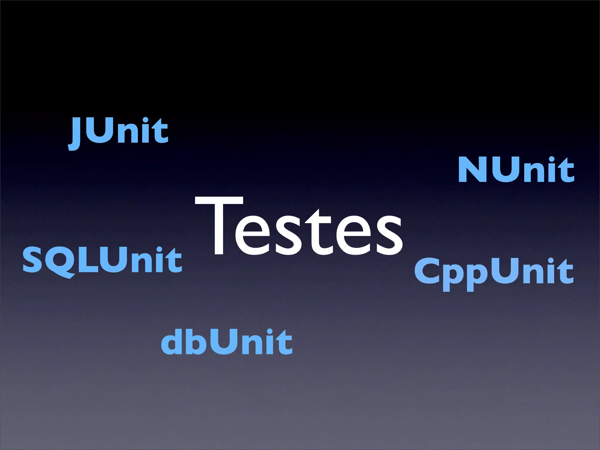 JUnit
                 NUnit

SQLUnit Testes CppUnit
     dbUnit
 