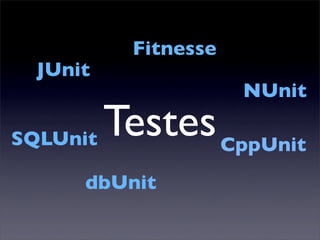 Fitnesse
 JUnit
                    NUnit

SQLUnit Testes CppUnit
     dbUnit
 
