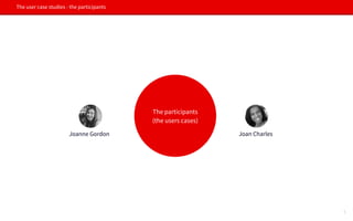 The user case studies - the participants
Joan Charles
The participants
(the users cases)
Joanne Gordon
5
 