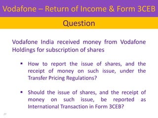 Vodafone India received money from Vodafone
Holdings for subscription of shares
 How to report the issue of shares, and t...