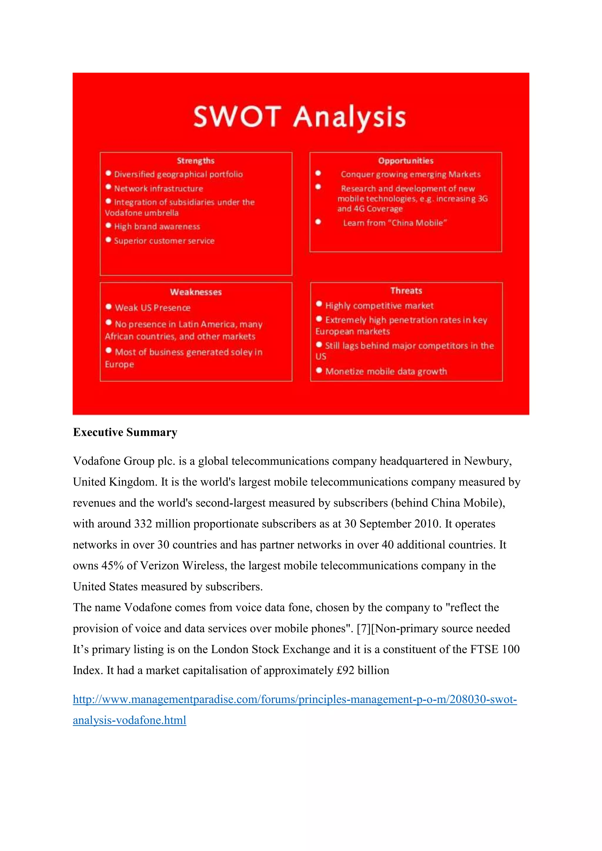 Vodafone swot analysis | DOCX