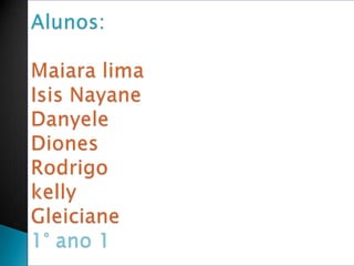 Alunos:Maiara limaIsis NayaneDanyeleDionesRodrigo kellyGleiciane1° ano 1
