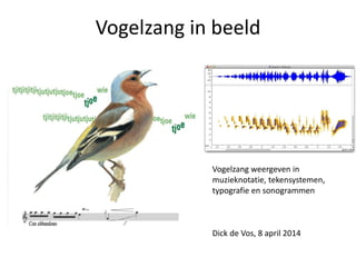 Vogelzang in beeld
Vogelzang weergeven in
muzieknotatie, tekensystemen,
typografie en sonogrammen
Dick de Vos, 8 april 2014
 