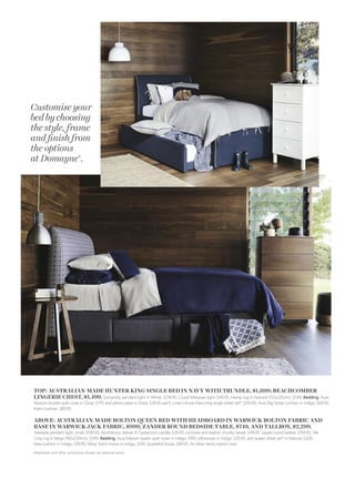 AUSTRALIAN-MADE AYERS TIMBER DINING TABLE IN SILVERTOP ASH TIMBER (2.7X1.2M), $2,999,
DINING CHAIRS IN MONTEREY FABRIC, $599 EACH, AND 4-DOOR BUFFET, $2,499. Mink pendant lights in
Copper, $199.95 each. On buffet: Black Frost facet glass vase, small, $39.95, large, $49.95. On table: Chin Chin wine glasses in Rose Gold tone, $14.95
each; GT Signature side plates, $35.95 each; Host 16-piece cutlery set in Rose Gold tone, $169.95, and cake knife and server, $54.95; Dipped candlestick
in Copper, $24.95; GT Signature low cake plate with stand, $109.95. All other items stylist’s own.
®
,
 