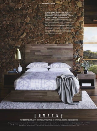ADVERTISEMENT
VISIT DOMAYNE.COM.AU TO BROWSE OUR FULL RANGE OF FURNITURE, BEDDING AND HOMEWARES
 