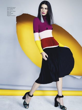 190 OCTOBER 2016
PATRICKDEMARCHELIER
cience says babies will stare longer at a face that is
beautiful, a standard measured with variables
including facial symmetry and ratios. They act on
pure instinct. We haven’t grown up much from that
– only that it’s rude to stare. “The pursuit of truth
and beauty is a sphere of activity in which we are
permitted to remain children all our lives,” said
Albert Einstein. When met with beauty, whether visual or even
in music, the medial orbital-frontal cortex lights up. It’s the part
of the brain that’s linked to pleasure, desire and decision making.
And in much the same way as the brain lights up when reacting
to beauty, everyone has an opinion about Kendall Jenner and, by
association, her family as they are depicted in Keeping Up With
The Kardashians. The 20-year-old offspring of the Kris Jenner
clan is indisputably one of the most famous working today, one
of the most popular magazine cover models according to
respected chartist Models.com, and you’ve likely seen her face on
advertisements and a host of magazine covers.
She’s beautiful, sure – and officially so, according to a recent
scientific study, thanks to her symmetrical face, large eyes, full
lips and heart-shaped face. Coupled with her lissom 179
centimetres in height, a career in modelling seemed inevitable.
“When I was a little girl, I was always tall and lanky, and
supermodels were my superheroes,” remembers Kendall, who has
long expressed a desire to be on the runway. “I
would look through my mother’s fashion
magazines and dream of making that my reality.
Flash forward 17 years, and here we are!”
Kindly put, even a famous family – or in the
case of the Kardashians, sometimes infamous –
does not necessarily propel you to the top of the
league. For every Angelina Jolie, there is a Tori
Spelling. And with the added obstacle of a family
known contemporaneously through the base
pop culture lens of reality television, Kendall’s
fashion career has sprung out beyond being just
another Hollywood offspring model. A pivotal
moment was being cast by star-maker stylist
Katie Grand for the Marc by Marc Jacobs show
in February 2014. Walking the runway with
bleached eyebrows and a wig, she was not
immediately recognisable – and proved Kendall’s
versatility in the quick-to-judge world of fashion.
A year after her runway debut, Grand had said to
US Vogue.com: “I’ve worked with Kendall for a year now. It’s
been fascinating to see the transformation from the shy teenager
sitting in the Marc Jacobs reception to the supermodel she is
today.” I had met the quiet teenager when she was photographed
for Vogue Australia. The reserved 16-year-old was accompanied
by her mum-ager, Kris Jenner, who spent the entire shoot sitting
quietly to the side of the studio reading, out of sight from her
daughter and the photographer. There was no reality television
crew in sight, because Kendall was adamant that her modelling
should happen without relying on her family fame.
With half her life spent on Keeping Up With The Kardashians,
we've watched them partake in the usual sort of familial
shenanigans that one would expect relatives to do. Met with
doubts when it first launched, the real-life saga has gone on to
become a smash hit, with viewers unable to get enough of the
family. Are you a Kim, Kourtney, Khloé, Kendall or Kylie? In the
clan, Kendall is the quieter one, often away from them on work
appointments. “I think the greatest challenge in my career so far
has been finding time for myself and the people I love,” says
Kendall of her success. “I would never in a million years complain
about what’s been given to me. This is my dream and, although
there have been struggles or hang-ups, I'm incredibly blessed.”
Today, with a beauty contract with Estée Lauder (there should
be no truer validation of beauty than this – they even let her
make her own lipstick and eyeshadow palette), she’s a regular on
blue-chip catwalks like Chanel, Fendi and Balmain. “She’s a very
sweet person,” Karl Lagerfeld said of Kendall to US Vogue. “Very
caring and not at all spoiled by those superficial successes. I must
say I love her.” She’s the embodiment of the modern model, a
perfect cataclysmic compounding of 21st-century pop culture
fame with a classic, genetic lottery beauty – “beauty is not
caused,” once quipped poet Emily Dickinson. “It is.” But,
ultimately, Kendall’s appeal harks back to an era when models
were personalities on their own – nowadays a model can’t get
away with just being merely beautiful.
“I loved fashion in the 90s when models were celebrities.
Claudia Schiffer, Naomi Campbell, Cindy Crawford and Carla
Bruni were so inspiring; you wanted to watch a show not only for
the clothes but also for the woman in the clothes,” says Olivier
Rousteing of Balmain over Skype from his Paris office. He was
an early supporter of Kendall, too, casting her in his runway
shows and campaigns. “It is like that now with Kendall because
people see the clothes but also see the girls who have something
to say. They are powerful, with personalities.”
Although reflexively categorised as part of the
selfie generation, Kendall bristles at the activity.
“It just doesn't necessarily pertain to me exactly
but [being asked] … how to take a perfect selfie
– if you look at my Instagram, you can tell I’m
not really big on selfies,” she explains. And this
typifies what she is really about. A laymen less
familiar with Kendall’s presence in fashion may
assume she would take photos of herself – arm
stuck in front – in a world where oversharing has
become a currency, but it’s evident that she’s a
vigilant self-curator. Mixed in with her
professional work and humorous images, there
are indeed photos of herself taken not by her but
more often her modelling work, as well as her
own photographs, its graphic composition
combined with a natural, plein air mood. And
what these girls do on social media has influenced
fashion and the way the millennial generation
self-curate online and beyond. “It is obvious to me that
personalities who have massive international followings are
tastemakers and have the power to create and influence trends,”
says Alyce Tran of accessories label The Daily Edited, who keeps
a close eye on the stylistic choices of the “K” girls, citing their use
of a palette made up of nude, khaki and blush as influencing the
colour scheme of her products. “For me, I can look at their
profiles to see what they like, what they are wearing and see how
that translates to consumers and how I might need to adapt my
product strategy to touch on the prevailing trend of the moment.”
Instead, Kendall prefers to share only snippets of her life
through her own photography, a passion that she is just only
beginning to share with the public. “My interest in photography
has always been there; it’s just now I’ve started being more vocal
about it … I've always enjoyed sharing a small glimpse into my
life via photos,” she says. “I more often than not will always have
my camera with me and I'm just snapping pictures along the way
capturing this journey. One day I'll be able to look back at this
crazy, crazy ride and have all of these images to take me back.” ■
“ITHINKTHE
GREATEST
CHALLENGE
INMY
CAREER
SOFAR
HASBEEN
FINDINGTIME
FORMYSELF
ANDTHE
PEOPLE
ILOVE”
S
 