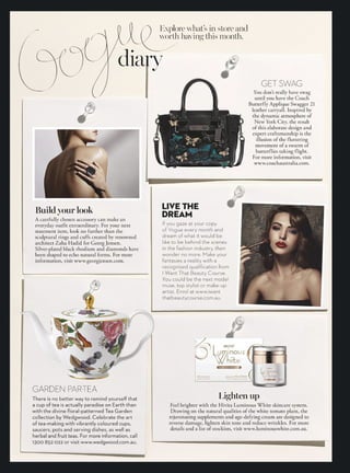 VOGUE.COM.AU 281
HOROSCOPES
ASTROLOGER:STELLANOVA
If you’re looking for a new
neighbourhood to explore or diversions
to pursue, you could get your wish
now. A passing interest could become
a permanent fixture. Romance could
be a factor, as could a love nest that
promises a good return on investment.
Once your mind is made up it looks like
a done deal, but do check the small print.
STYLE ICON: Amy Adams
Work could hit a peak now, so revel
in your success or consider a new
challenge. You don’t have to prove
anything, but with love, children and
your creative talents go deep, as
nothing superficial will do. A fresh
start at home, moving in with your
lover or making plans to extend your
family are all big possibilities now.
STYLE ICON: Joan Smalls
Deep thinking is what you do best:
this month an “aha!” moment could
convince you to look on the bright side
of life rather than dwell on what might
go wrong. If health or work have left
you depleted, you get a welcome surge
of energy now so that, with almost
no effort, you, a romance and your
finances all start to look in good shape.
STYLE ICON: Lorde
Rather than going to the unusual
extremes you sometimes prefer, a new
and more balanced outlook will work
in your favour this month. Your career
could blossom as a result, with more
money and potentially more love from
your co-workers and “the powers that
be”, too. Funding a wild ambition that
just got serious is also possible now.
STYLE ICON: Rosamund Pike
Freedom from financial or romantic
repression is likely this month.
Channel your inner super-sleuth to
work out the best option, especially
for any challenging legal, educational
or life-choice scenarios. Getting away
from it all is likely too, with distance
rather than absence making the heart
(and finances and career) grow fonder.
STYLE ICON: Olivia Wilde
Plans close to your heart can start
now with a little help from your
friends. You get clarity this month,
too, on how to be one of life’s movers
and shakers, even if it means tapping
in to your charisma and layering on
the charm to make your dreams
come true. Romance goes on hold for
now while ambitions get right of way.
STYLE ICON: Amanda Seyfried
Life could get overwhelming now,
so delegate. Start afresh: the key to
success is a willingness to share the
workload as well the spotlight.
Handing over some of your power
frees your soul and your libido, and
as love becomes an adventure you
may desire to “get a room” – ideally
on an overseas trip and with a view.
STYLE ICON: Emma Watson
Your career gets a jump-start this
month, and your contacts, especially
new ones you make now, could be
instrumental in giving you a lucky
break. Think twice before dodging
tricky home issues through escapist
pursuits or dubious romance, and
focus on how a power posse could
help you nail your ambitions.
STYLE ICON: Zooey Deschanel
Let a sense of harmony rule your work
routines and a sense of balance guide
your health regimen this month. By
turning things you might usually see as
a chore into something pleasurable,
your wellbeing, work and you can all
be transformed. An added bonus to
these adjustments is the chance to take
love into all-new territory now, too.
STYLE ICON: Amber Heard
GEMINI
22 MAY – 21 JUNE
VIRGO
24 AUGUST – 23 SEPTEMBER
LEO24 JULY – 23 AUGUST
CAPRICORN
22 DECEMBER – 20 JANUARY
LIBRA
24 SEPTEMBER – 23 OCTOBER
Juggling home, romance and health
this month should be a breeze for
your grasshopper mind. All things
new float your boat, so old dreams,
old ambitions and even old friends
could be left behind. It’s a big month
for love, but check your motivation,
as stability here could suit you more
than adventure and the unknown.
STYLE ICON: Carey Mulligan
ARIES
21 MARCH – 20 APRIL
Your logic is on fire this month.
A sharp appraisal of yourself, your
finances and how to improve both
reveals your next move, which is to
invest in honing your skills, especially
communication. If love is lacking or
is around but could do with a revamp,
learning some new moves could pep
up your romantic repertoire.
STYLE ICON: Salma Hayek
CANCER
22 JUNE – 23 JULY
AQUARIUS
21 JANUARY – 19 FEBRUARY
SCORPIO
24 OCTOBER – 22 NOVEMBER
TAURUS
21 APRIL – 21 MAY
PISCES
20 FEBRUARY – 20 MARCH
SAGITTARIUS
23 NOVEMBER – 21 DECEMBER
No time to daydream this month,
so you’ll have to think on your feet.
Life is coming at you from weird and
wonderful directions. You’re a force
of nature and a money magnet now,
and suitors old or new will be in awe
of your wit and wisdom. Love finds
you in transit or in training, or
hanging out in your hood.
STYLE ICON: Felicity Jones
 