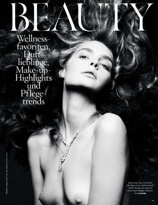 Redaktion:ReginaStahl;Foto:BenHassett/TrunkArchive
133
BEAUTY
Kurvenstar: Das „Concentré
Décolleté et Cou Multi-Intensif“
strafft, festigt und sorgt für
einen ebenmäßigen Hautton.
Von CLARINS.
Wellness-
favoriten,
Duft-
lieblinge,
Make-up-
Highlights
und
Pflege-
trends
 