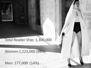 Total Reader Ship: 1,300,000

Women:1,123,000 (86%)

Men: 177,000 (14%)
 