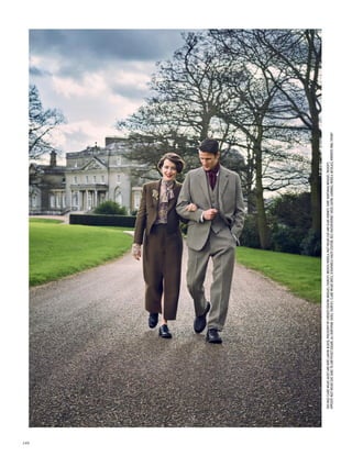 THISPAGE:CLAIREWEARSJACKETANDSKIRT,LANVIN.BLOUSE,PHILOSOPHYBYLORENZOSERAFINI.BROGUES,CHURCH’S.BROOCH,MEROLA.MATTWEARSSUITANDSCARF,HORNETS.SHIRT,HUNTSMAN.BROGUES,TRICKER’S.
OPPOSITE:MATTWEARSSUIT,SHIRT,TIEANDPOCKET-SQUARE,ALLHUNTSMAN.SHOES,CHURCH’S.CLAIREWEARSDRESS,SCHIAPARELLIHAUTECOUTURE.BELT,MAISONBOINET.SHOES,RAYNE.EARRINGS,MEROLA.NECKLACE,MIKIMOTO.RING,TIFFANY
146
 