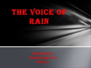 THE VOICE OF
RAIN

Submitted by:Rishek Singh XI-H
Roll no:-

 