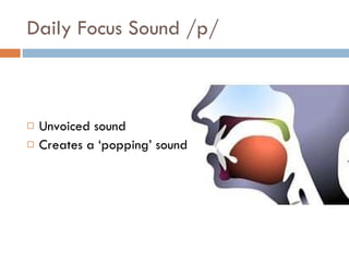 Daily Focus Sound /p/ Unvoiced sound Creates a ‘popping’ sound 