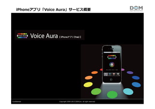 iPhoneアプリ「Voice Aura」サービス概要

2013年10月
株式会社ディー・オー・エム

Confidential

Copyright 2005-2013 DOM,Inc. all right reserved.

 