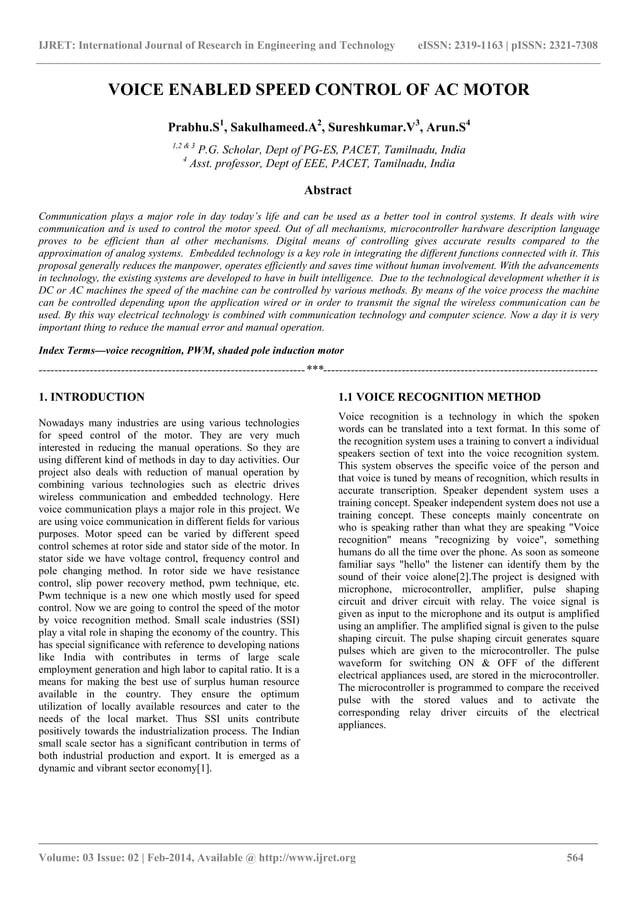 Voice enabled speed control of ac motor PDF