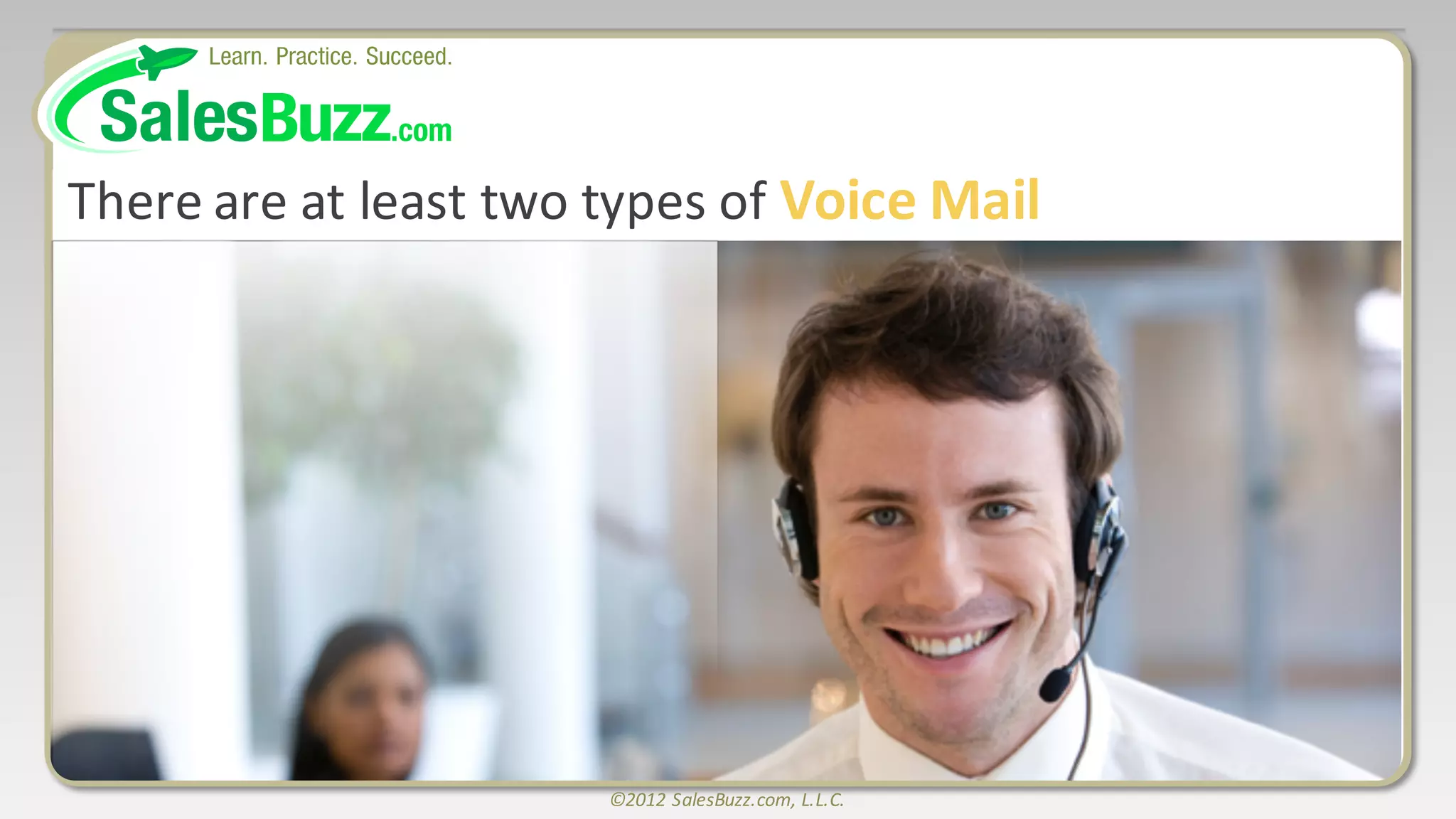 ©2012	
  SalesBuzz.com,	
  L.L.C.
There	
  are	
  at	
  least	
  two	
  types	
  of	
  Voice	
  Mail
 