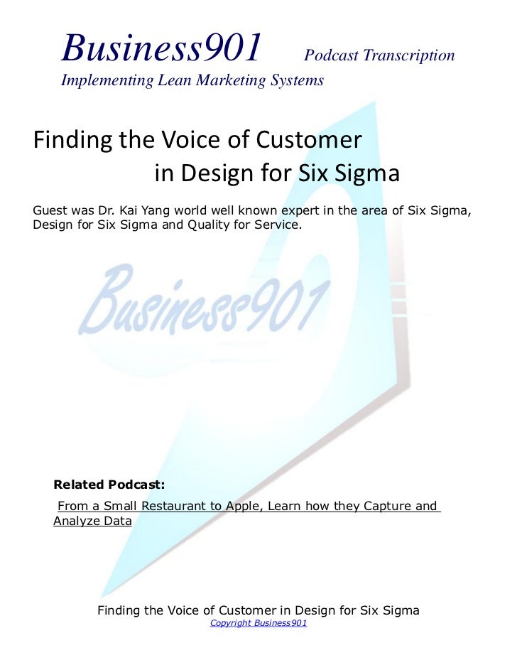 Voice of Customer in Design for Six Sigma