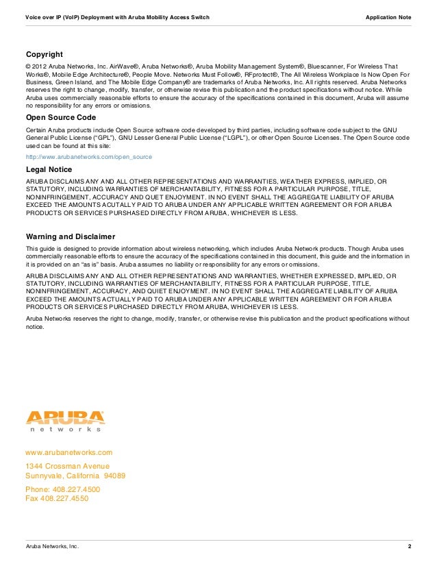 Voice Over Ip Voip Deployment With Aruba Mobility Access Switch