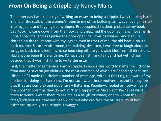 i am a cripple nancy mairs essay i am a cripple nancy mairs essay