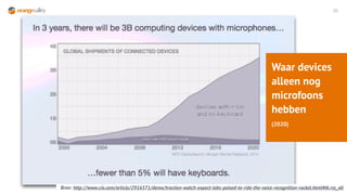 20
Waar devices
alleen nog
microfoons
hebben
(2020)
Bron: http://www.cio.com/article/2916571/demo/traction-watch-expect-la...