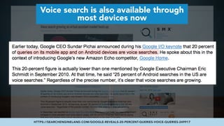 #VOICESEARCH BY @ALEYDA FROM #ORAINTI AT #LEARNINBOUNDHTTPS://SEARCHENGINELAND.COM/GOOGLE-REVEALS-20-PERCENT-QUERIES-VOICE...