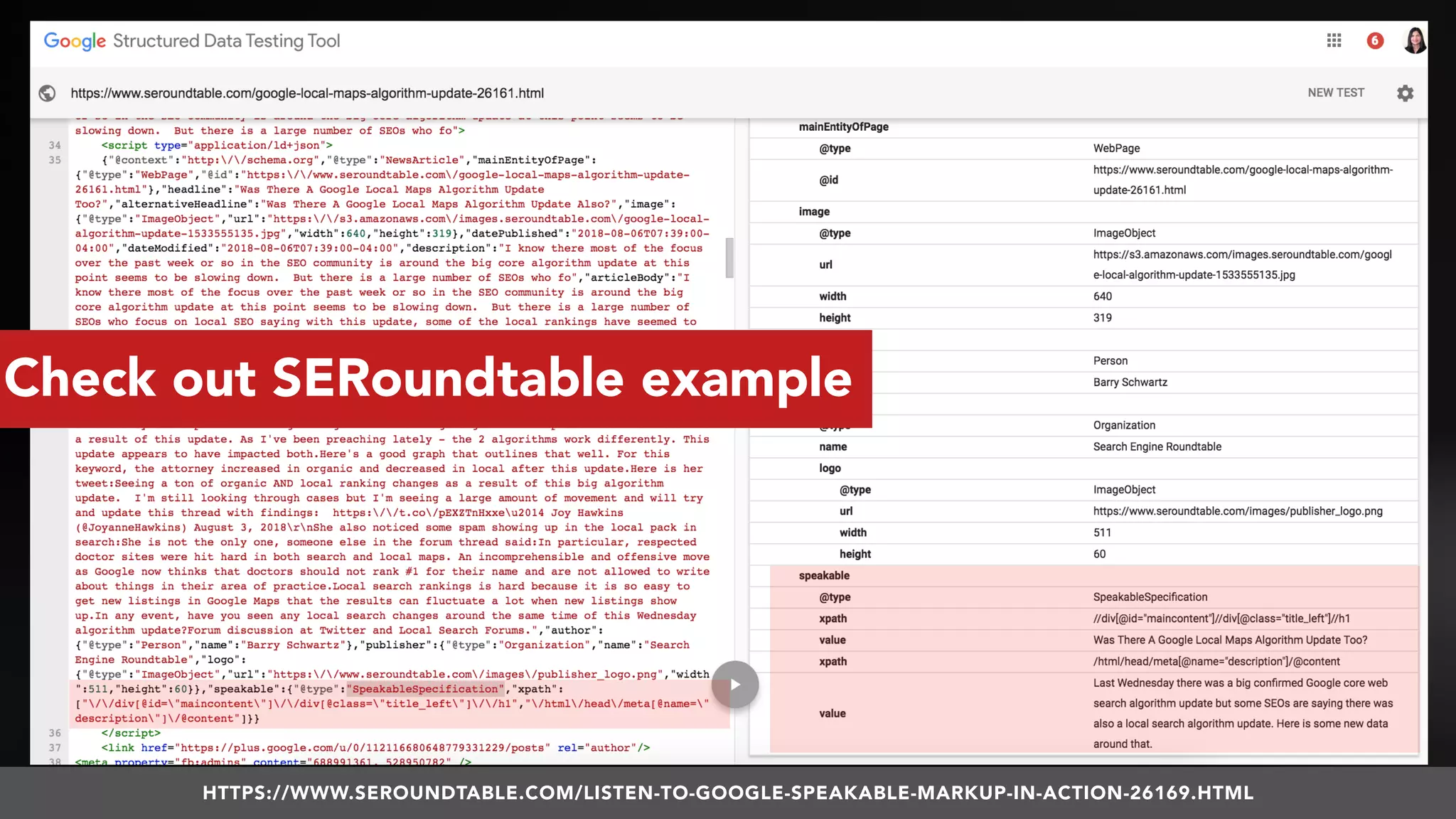 #VOICESEARCH BY @ALEYDA FROM #ORAINTI AT #SMXL18
Check out SERoundtable example
HTTPS://WWW.SEROUNDTABLE.COM/LISTEN-TO-GOOGLE-SPEAKABLE-MARKUP-IN-ACTION-26169.HTML
 