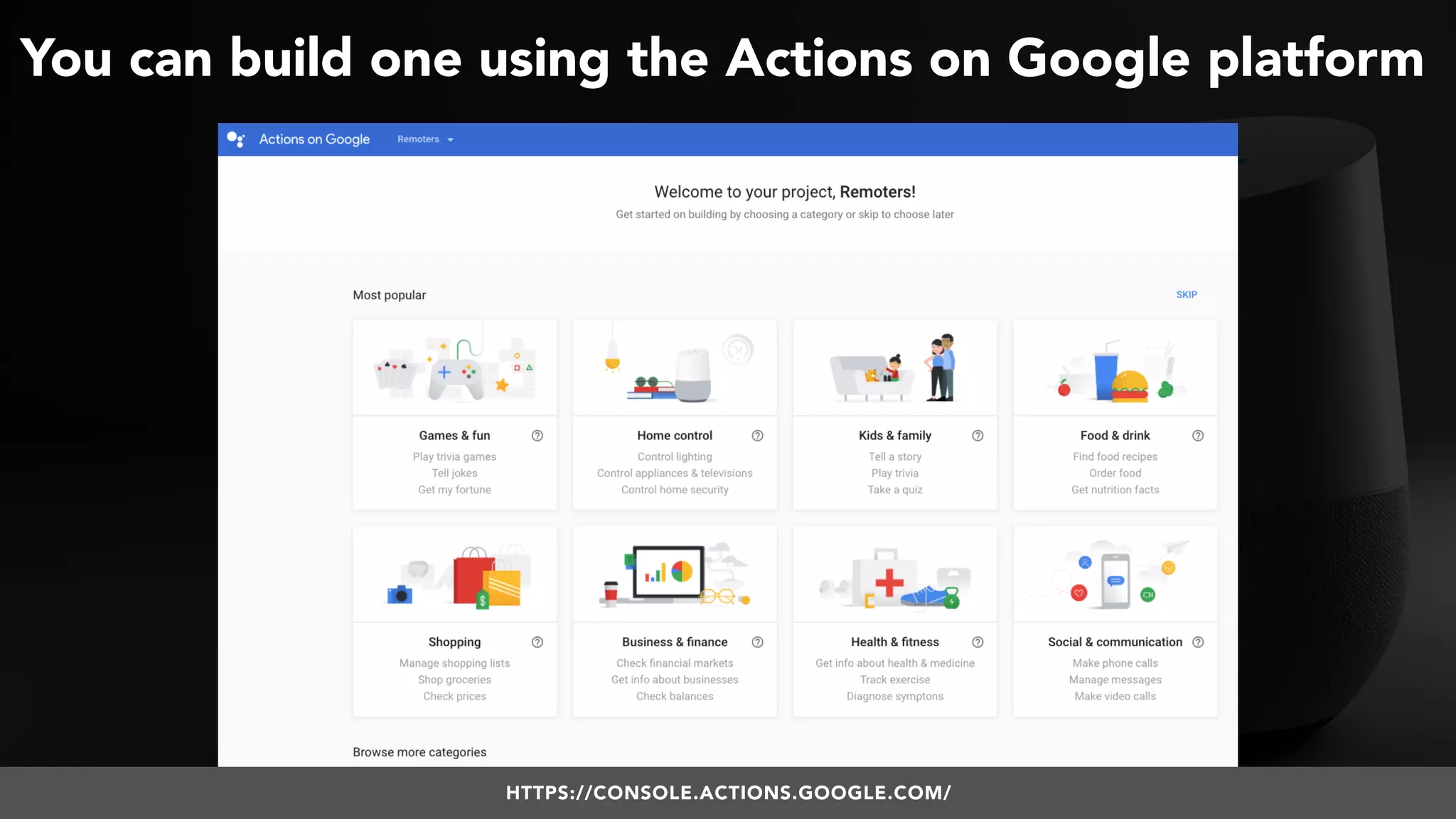 #VOICESEARCH BY @ALEYDA FROM #ORAINTI AT #SMXL18
You can build one using the Actions on Google platform
HTTPS://CONSOLE.ACTIONS.GOOGLE.COM/
 